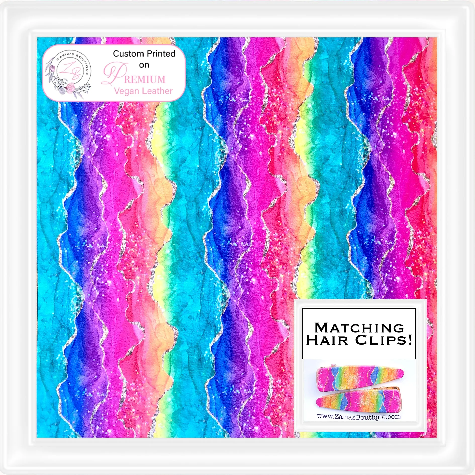 ⋅ Bright Agate ⋅ Custom Printed Vegan Faux Leather & Hair Clips ⋅