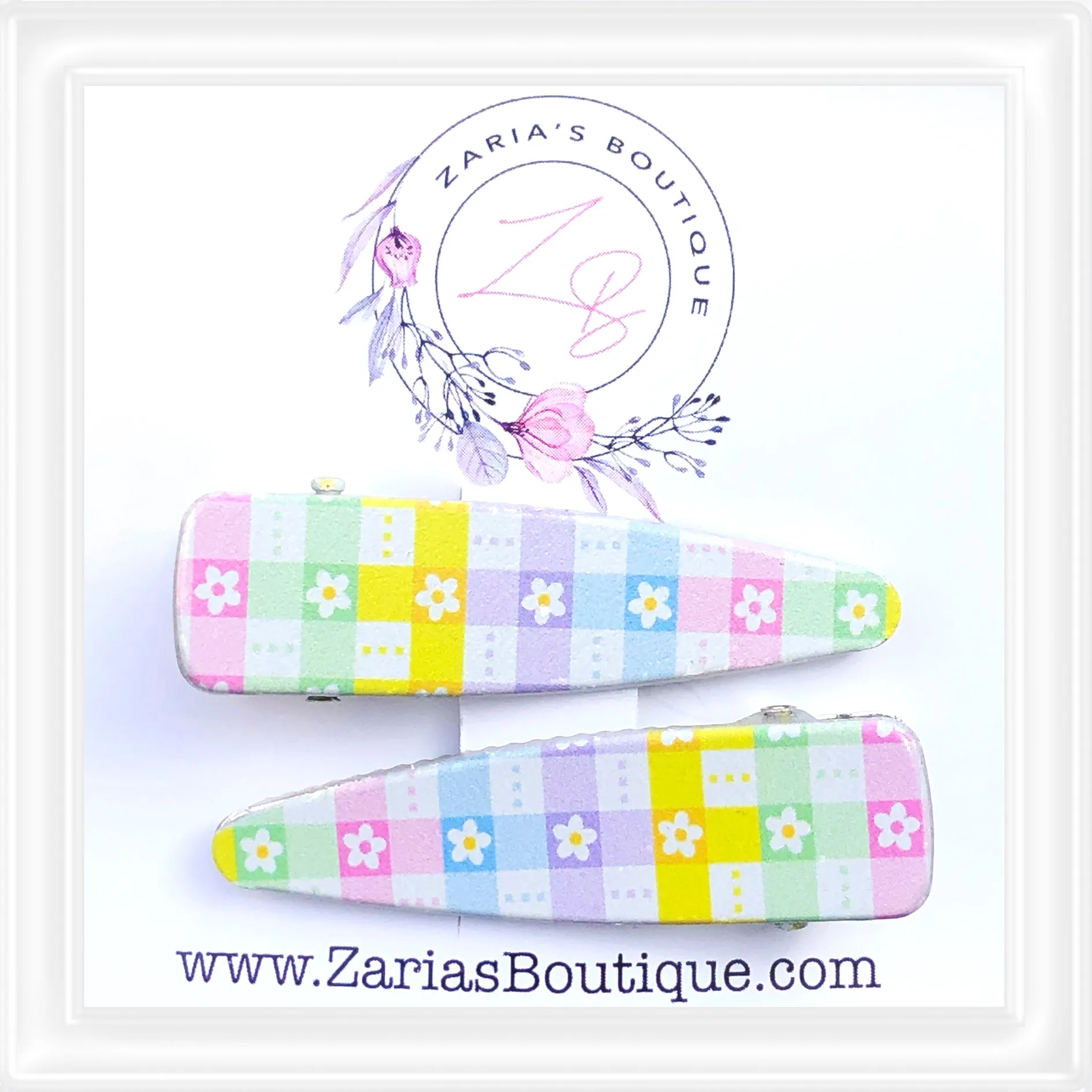 ⋅ Daisy Gingham ⋅ Custom Printed Vegan Faux Leather & Hair Clips ⋅