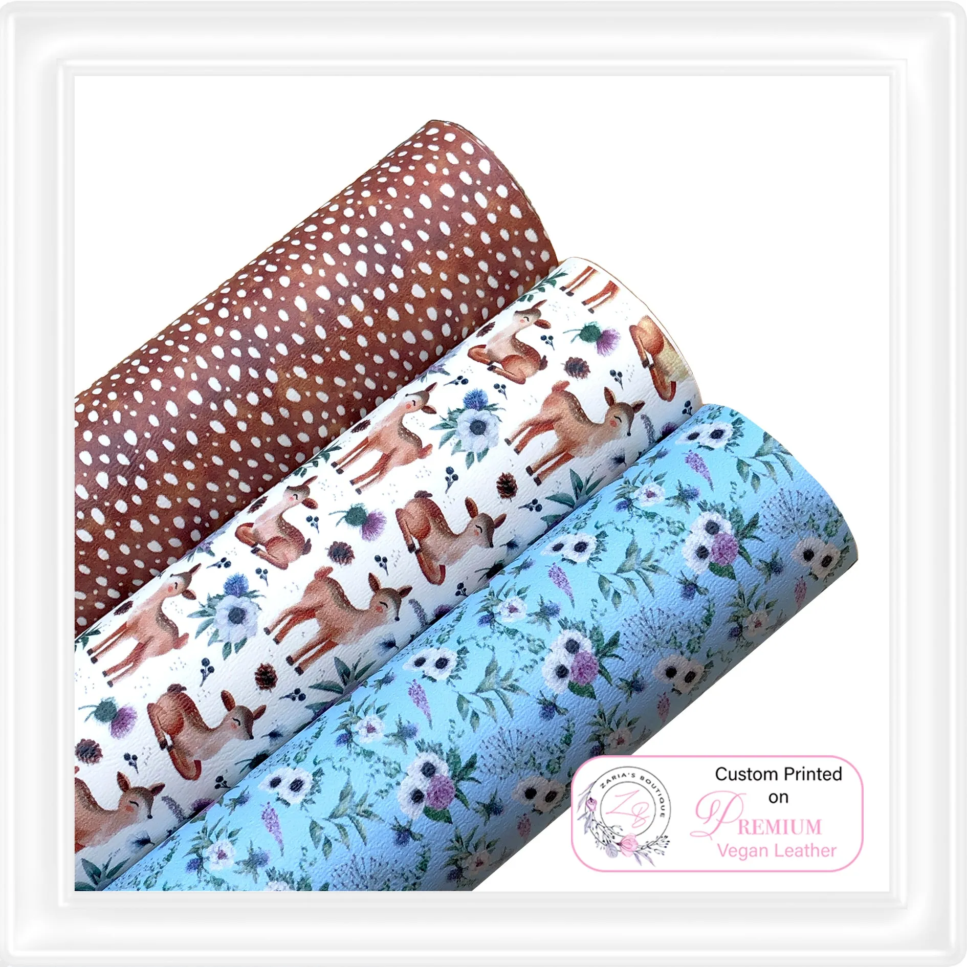 ⋅ My Highland Home ⋅ Deer Fawn Floral ⋅ Custom Printed Vegan Faux Leather ⋅