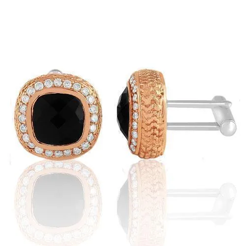 14K Solid Rose Gold Mens Diamond Cufflinks With Black Onyx 9.00 Ctw
