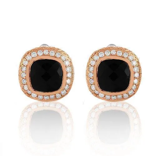 14K Solid Rose Gold Mens Diamond Cufflinks With Black Onyx 9.00 Ctw