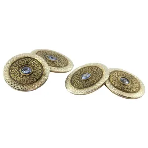 14K Yellow Gold Platinum Ceylon Sapphire Wiegand Bros Wisconsin Cufflinks