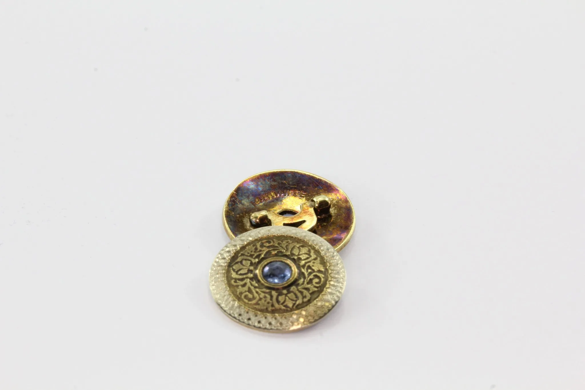 14K Yellow Gold Platinum Ceylon Sapphire Wiegand Bros Wisconsin Cufflinks