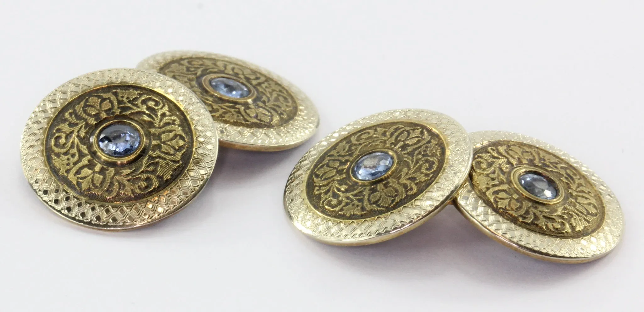 14K Yellow Gold Platinum Ceylon Sapphire Wiegand Bros Wisconsin Cufflinks
