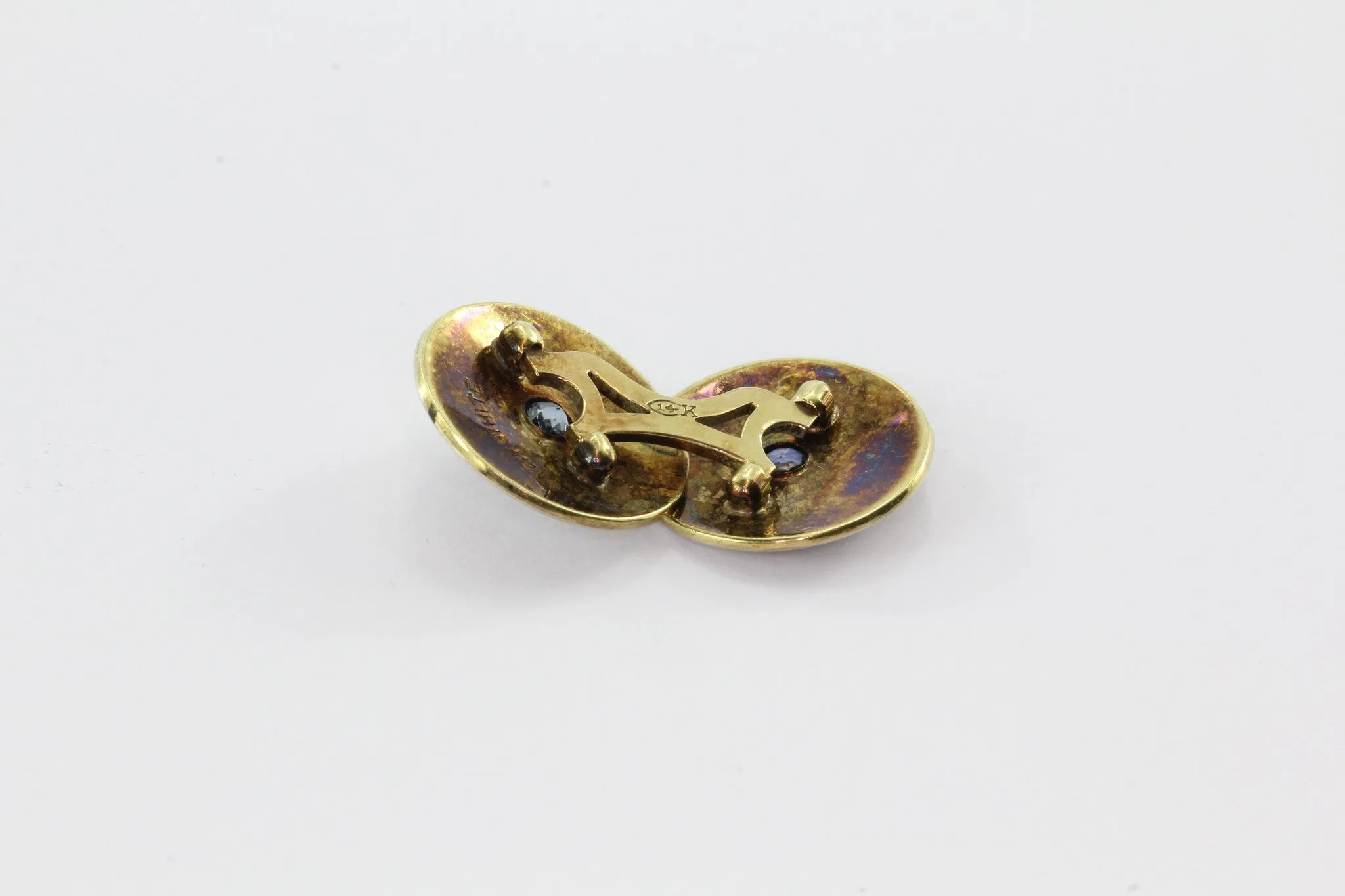14K Yellow Gold Platinum Ceylon Sapphire Wiegand Bros Wisconsin Cufflinks