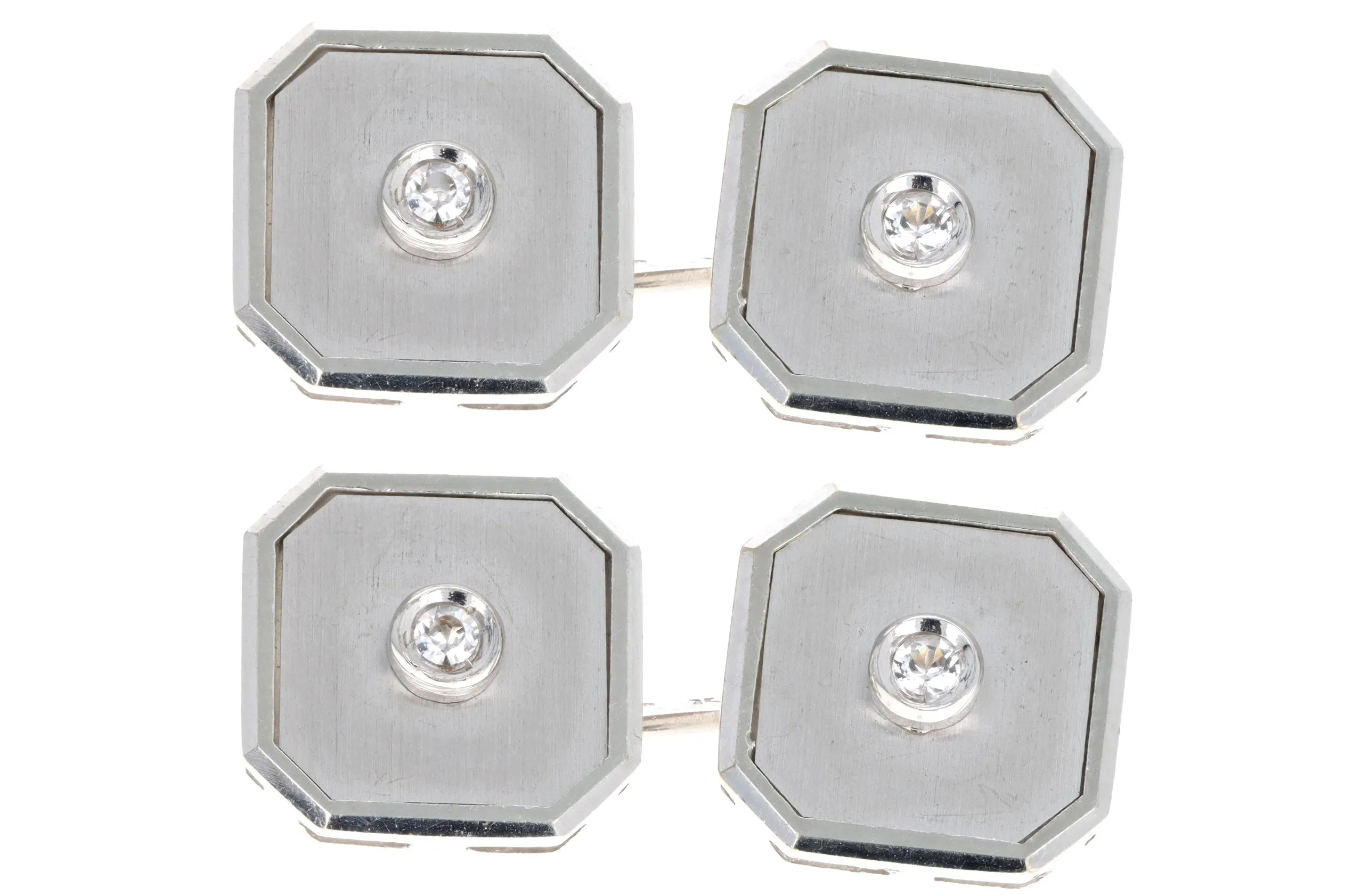 18K White Gold Diamond Italian Cufflinks