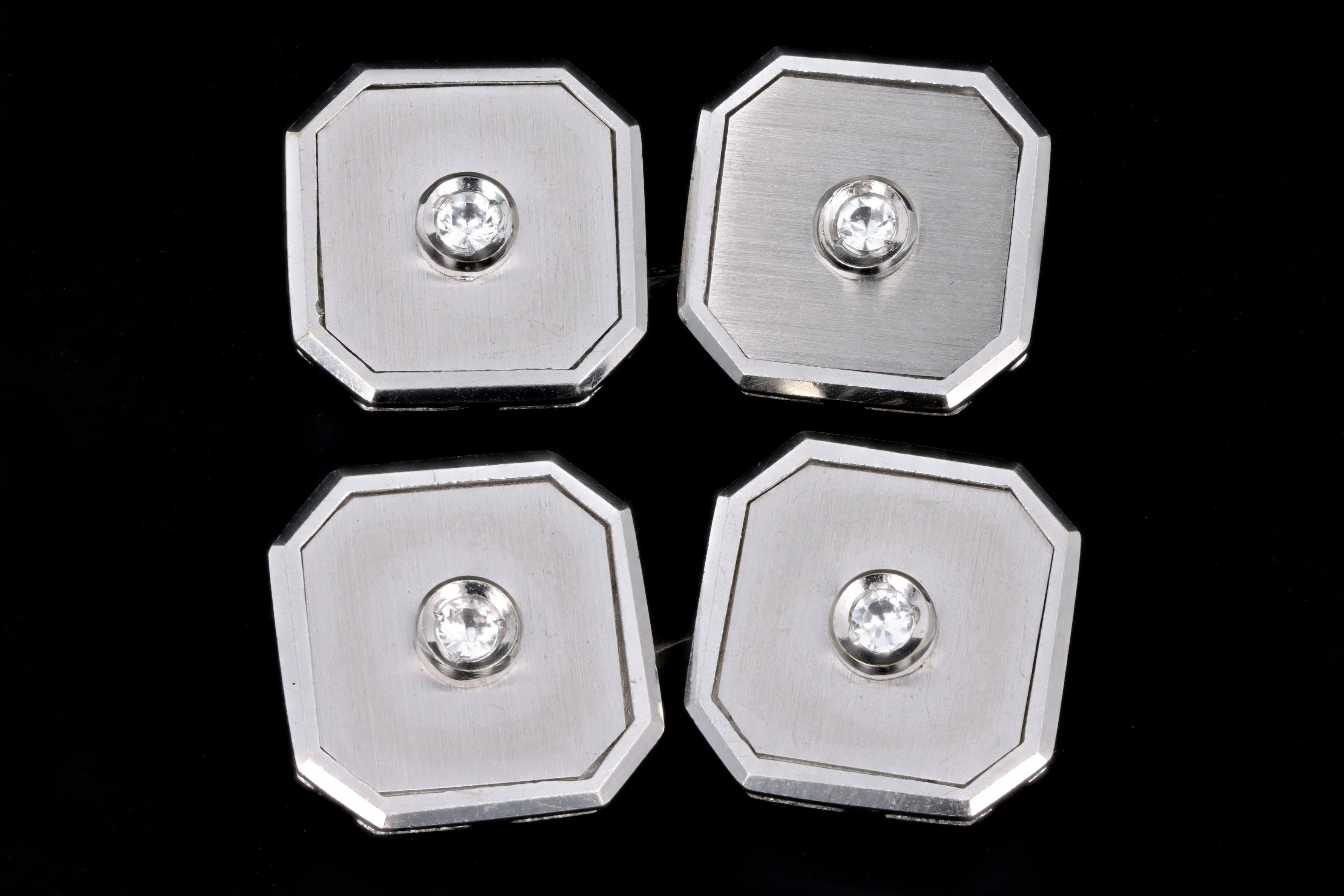18K White Gold Diamond Italian Cufflinks