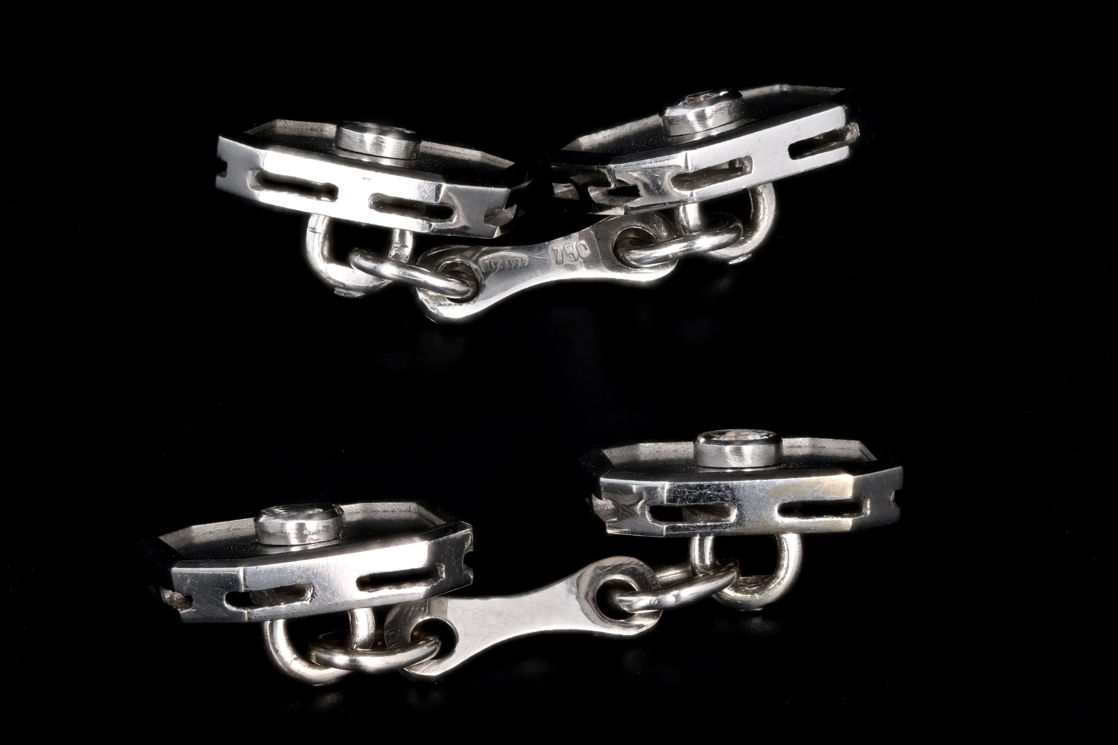 18K White Gold Diamond Italian Cufflinks
