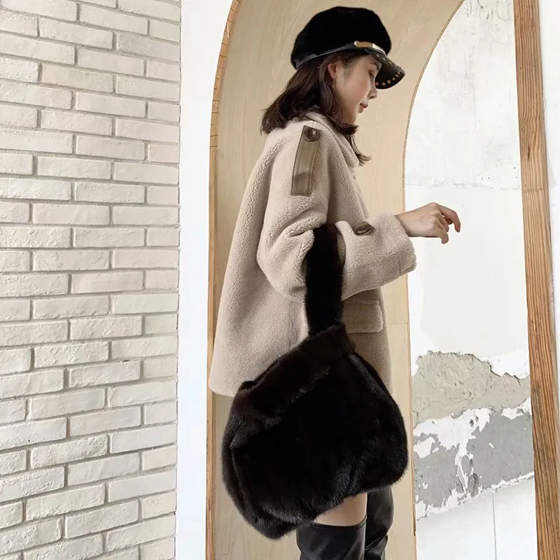2022 New Women Fashion Mink Fur Handbags Lady Luxury Tote Bags Shoulder Fluffy Large Capacity 7972