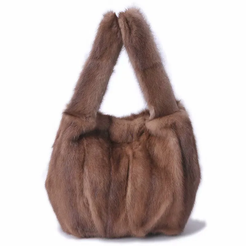 2022 New Women Fashion Mink Fur Handbags Lady Luxury Tote Bags Shoulder Fluffy Large Capacity 7972