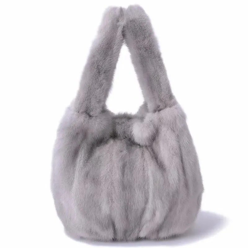 2022 New Women Fashion Mink Fur Handbags Lady Luxury Tote Bags Shoulder Fluffy Large Capacity 7972