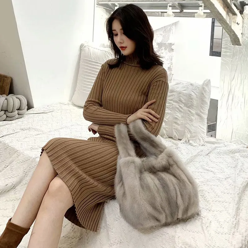 2022 New Women Fashion Mink Fur Handbags Lady Luxury Tote Bags Shoulder Fluffy Large Capacity 7972