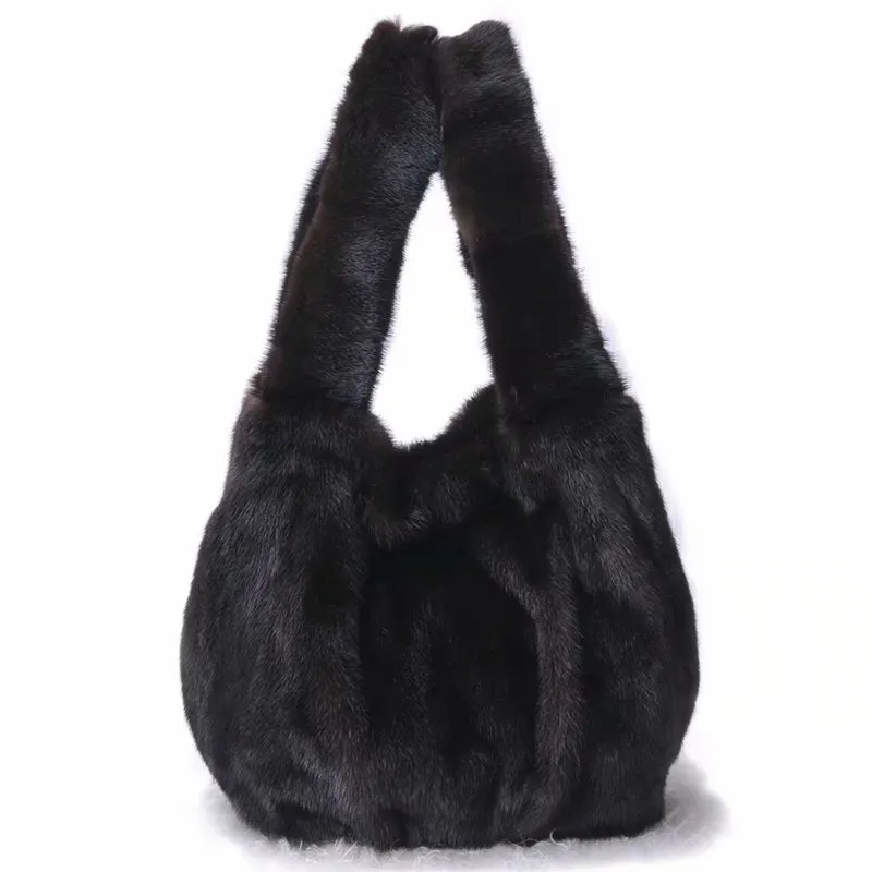 2022 New Women Fashion Mink Fur Handbags Lady Luxury Tote Bags Shoulder Fluffy Large Capacity 7972
