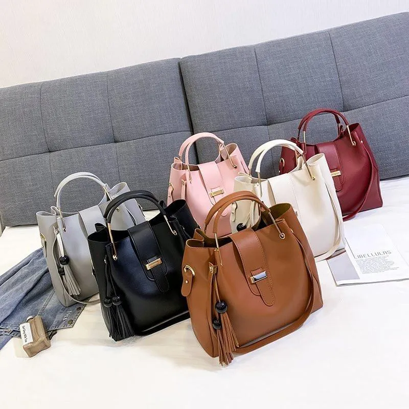 3-Piece Set Beaded Fringe Deco Large Capacity Clutch Bag Tote Bag Crossbody Bag
