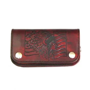 AB412-125  6" Antique Finish Biker Wallet- Indian Chief w/ Flag