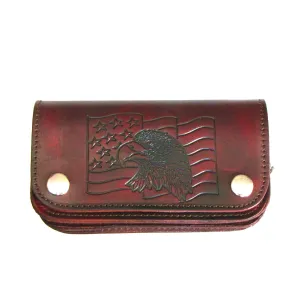 AB412-129  6" Antique Finish Biker Wallet- Eagle Head w/ Flag