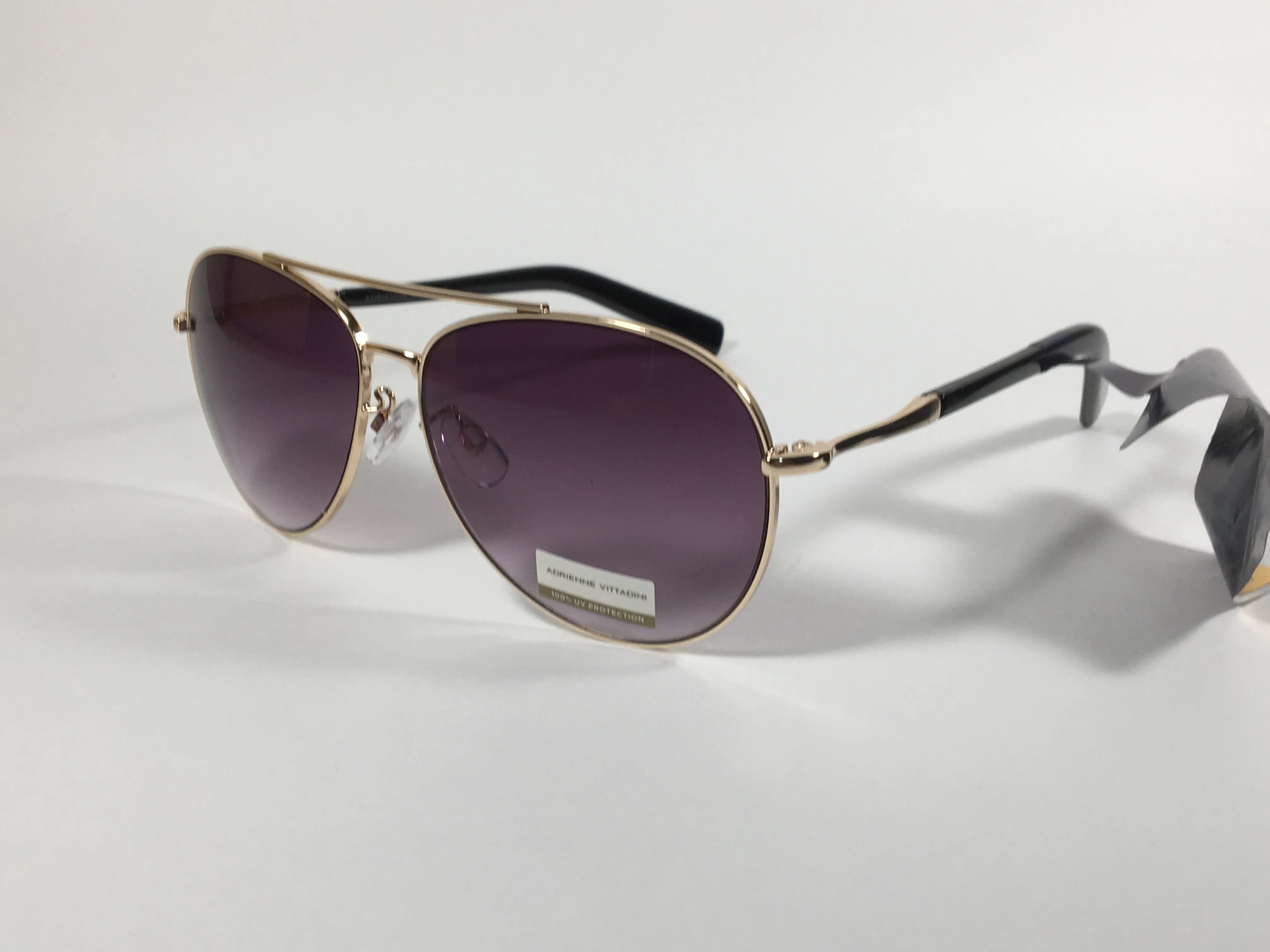 Adrienne Vittadini Aviator Sunglasses Gold Frame Smoke Gradient Lens AV3023CE
