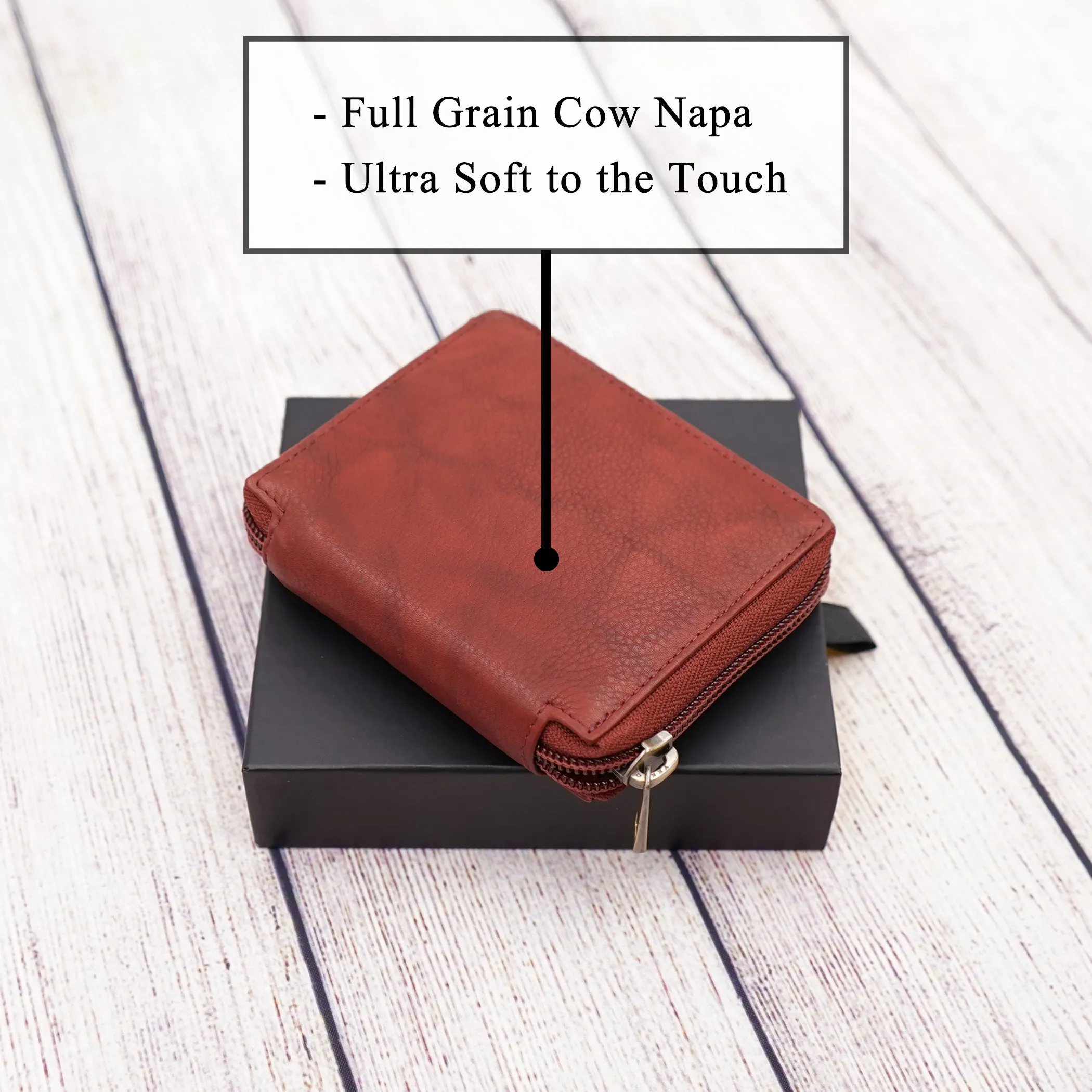 AG Wallets Zip Around Napa Leather Wallet: Effortless Organization with 6 Card Slots, Bill Compartment, and Secure Plastic Inserts