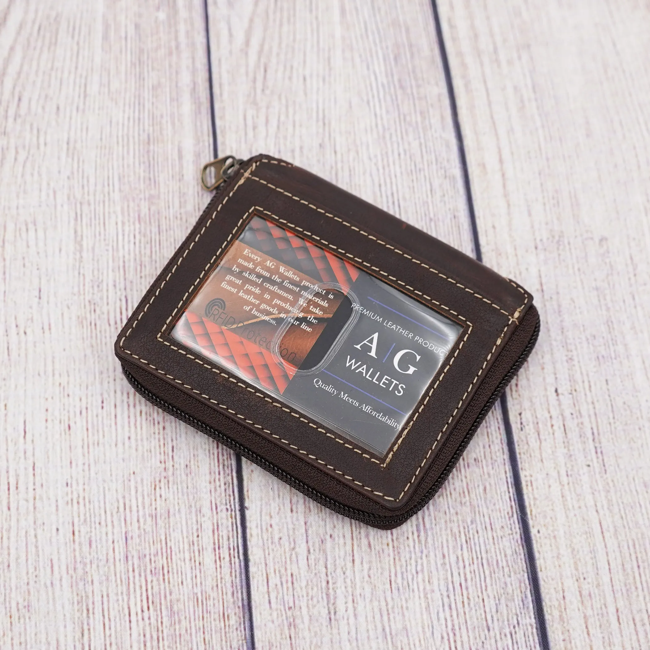 AG Wallets Zip Around Napa Leather Wallet: Effortless Organization with 6 Card Slots, Bill Compartment, and Secure Plastic Inserts