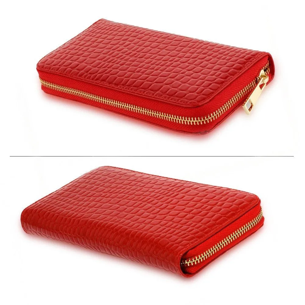 AGP5019 - Red Zip Around Crocodile Pattern Purse