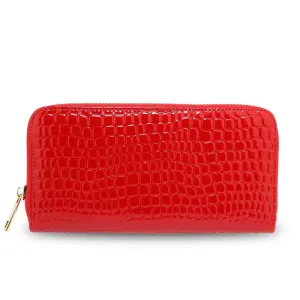 AGP5019 - Red Zip Around Crocodile Pattern Purse