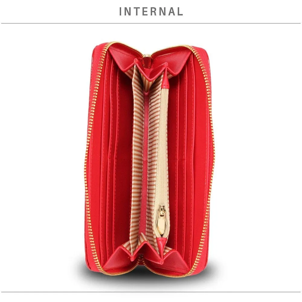 AGP5019 - Red Zip Around Crocodile Pattern Purse
