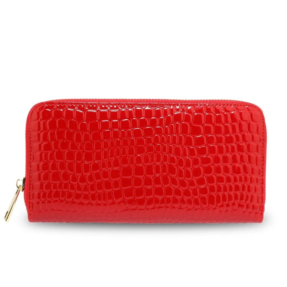 AGP5019 - Red Zip Around Crocodile Pattern Purse