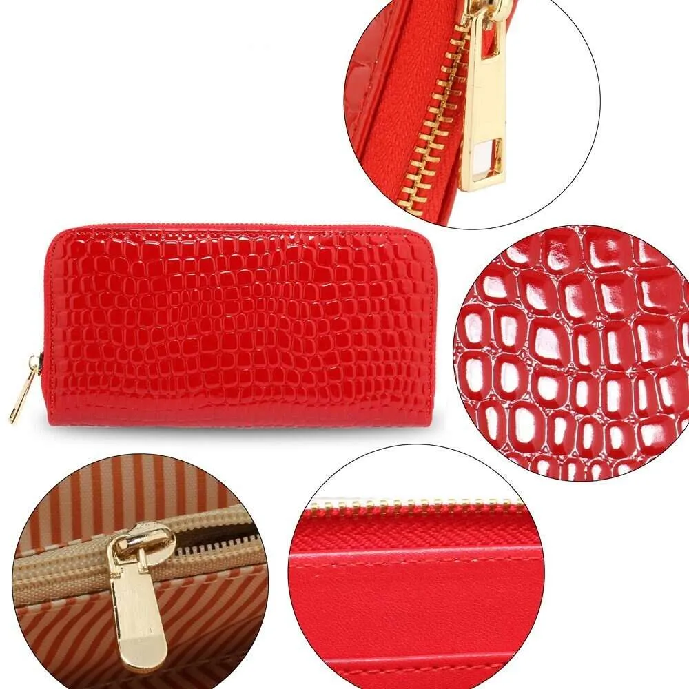 AGP5019 - Red Zip Around Crocodile Pattern Purse