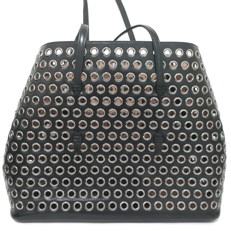 Alaia Mina Grommet Tote Black Leather Large Shoulder Bag