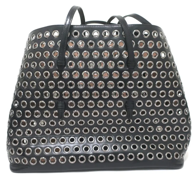 Alaia Mina Grommet Tote Black Leather Large Shoulder Bag