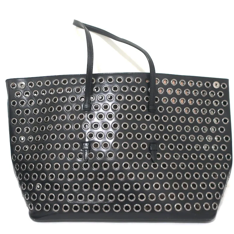 Alaia Mina Grommet Tote Black Leather Large Shoulder Bag