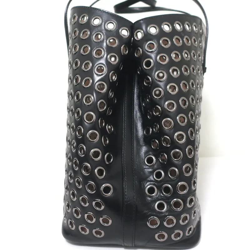 Alaia Mina Grommet Tote Black Leather Large Shoulder Bag