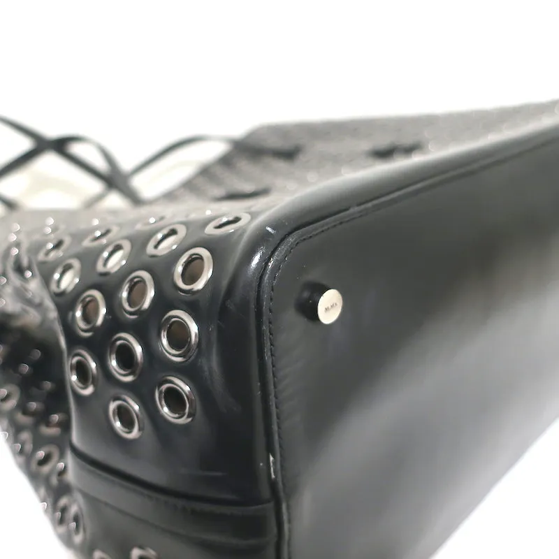 Alaia Mina Grommet Tote Black Leather Large Shoulder Bag