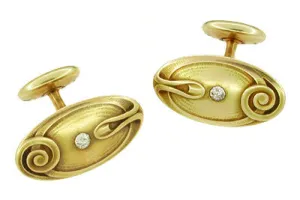 Antique Art Nouveau Diamond Set Cufflinks in 14 Karat Gold