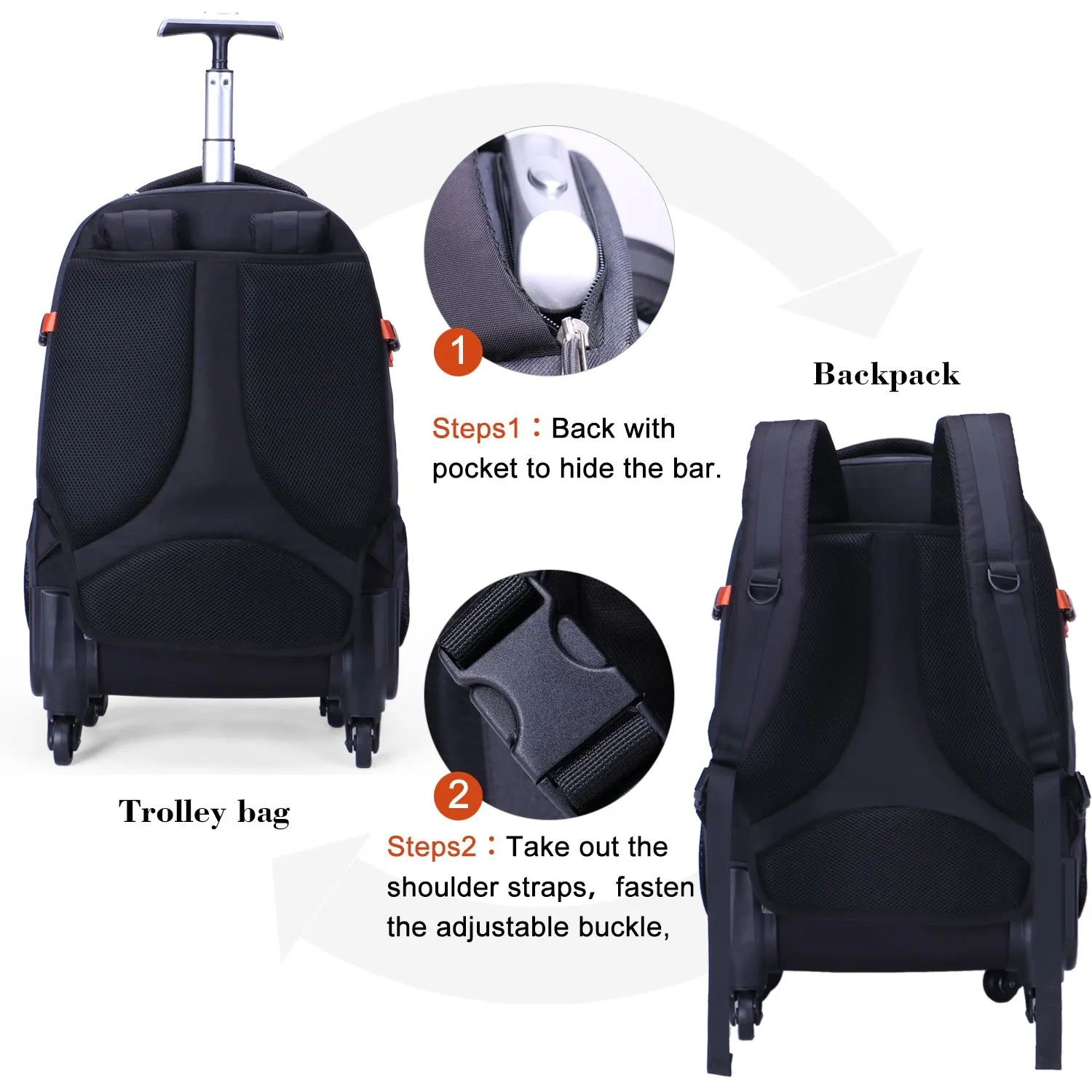 Aoking Waterproof Trolley Backpack With Wheels SLN67056