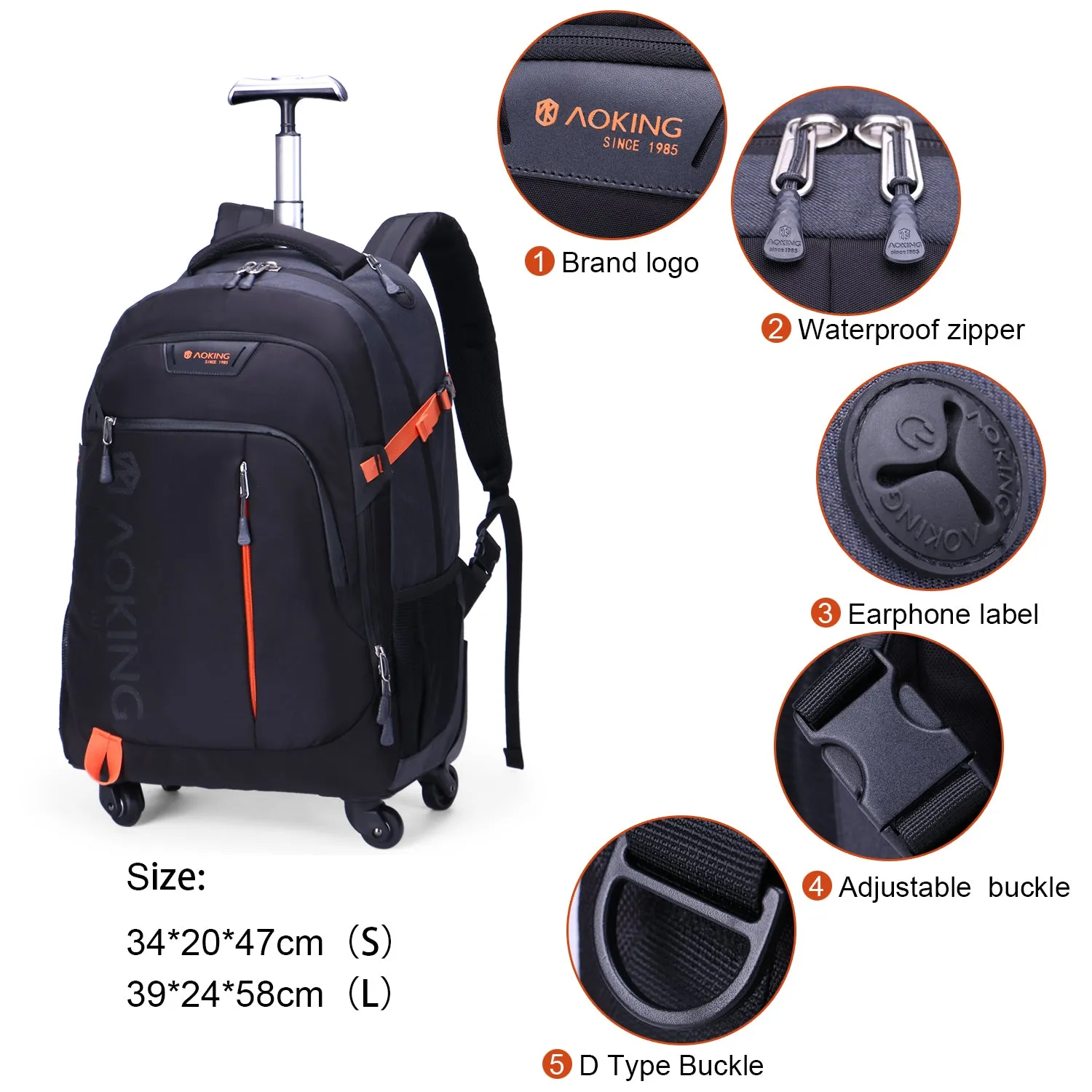 Aoking Waterproof Trolley Backpack With Wheels SLN67056