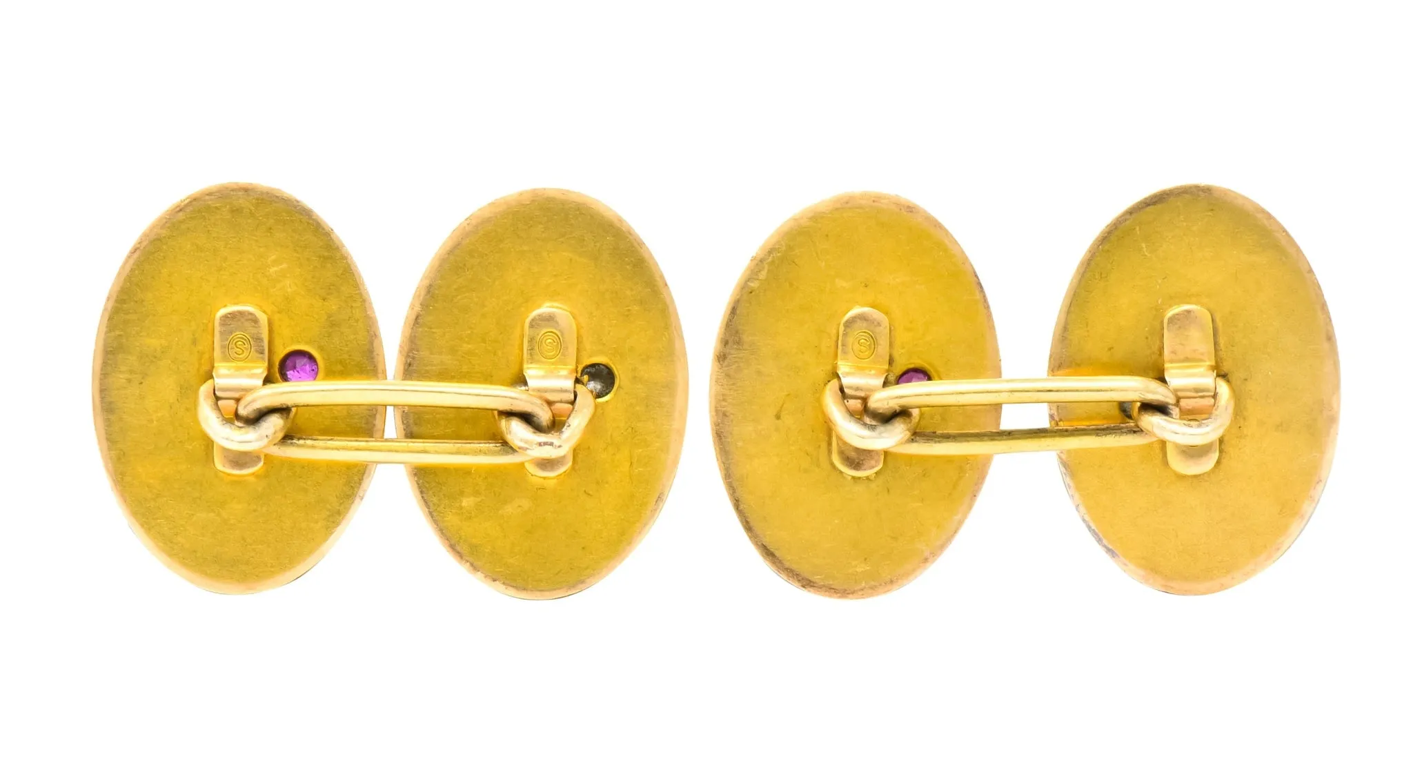 Art Nouveau Diamond Ruby 14 Karat Gold Floral Cufflinks