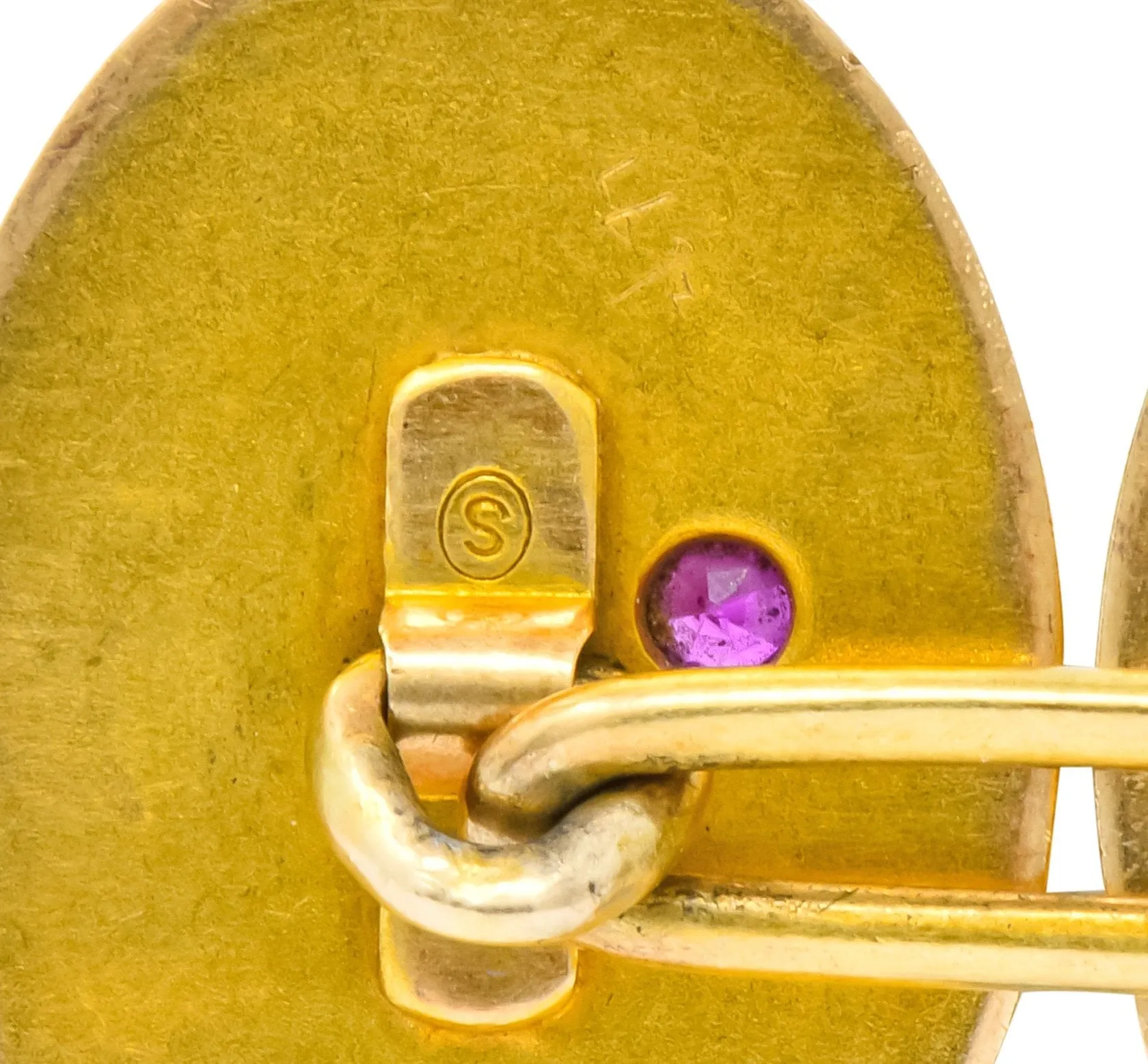 Art Nouveau Diamond Ruby 14 Karat Gold Floral Cufflinks