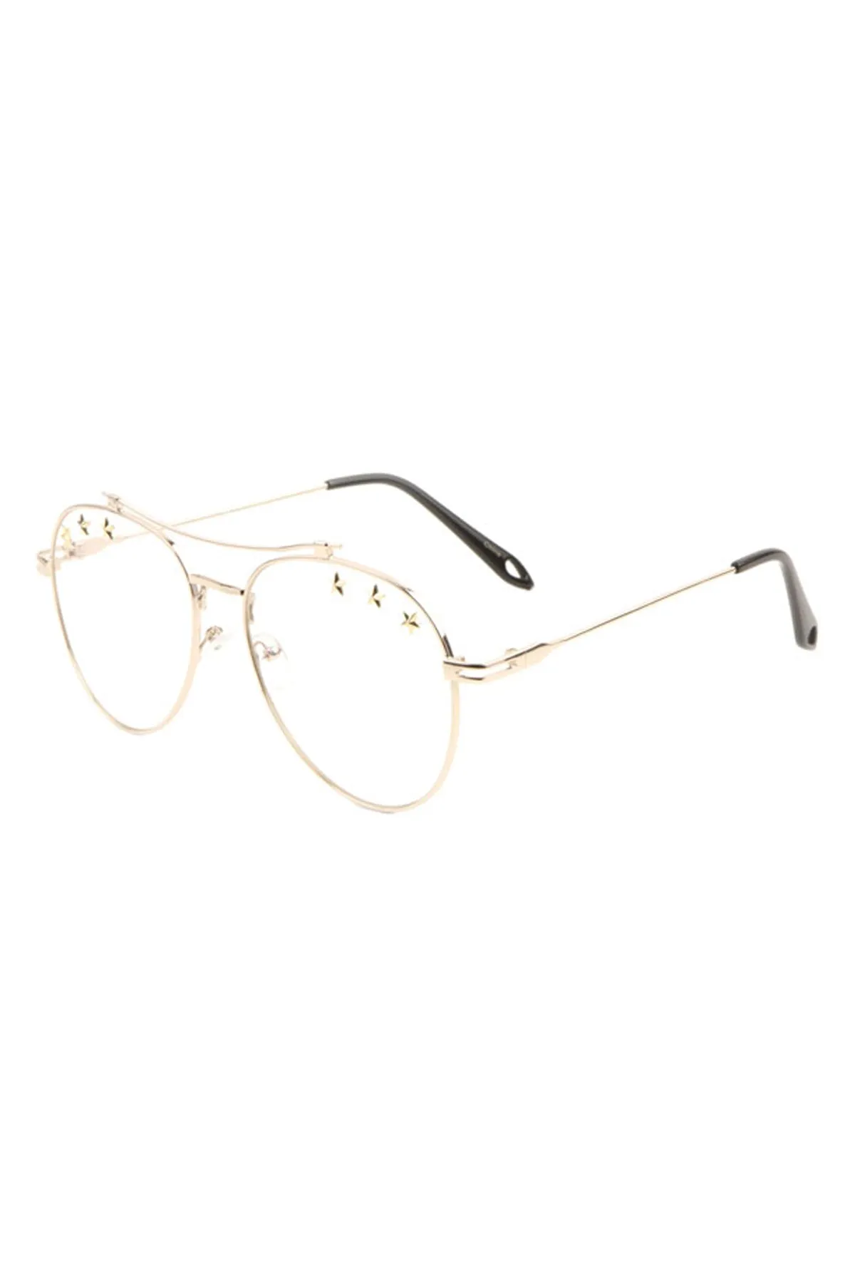 AV-1589-CLR - STAR STUDDED CLEAR LENS AVIATOR GLASSES