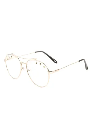 AV-1589-CLR - STAR STUDDED CLEAR LENS AVIATOR GLASSES