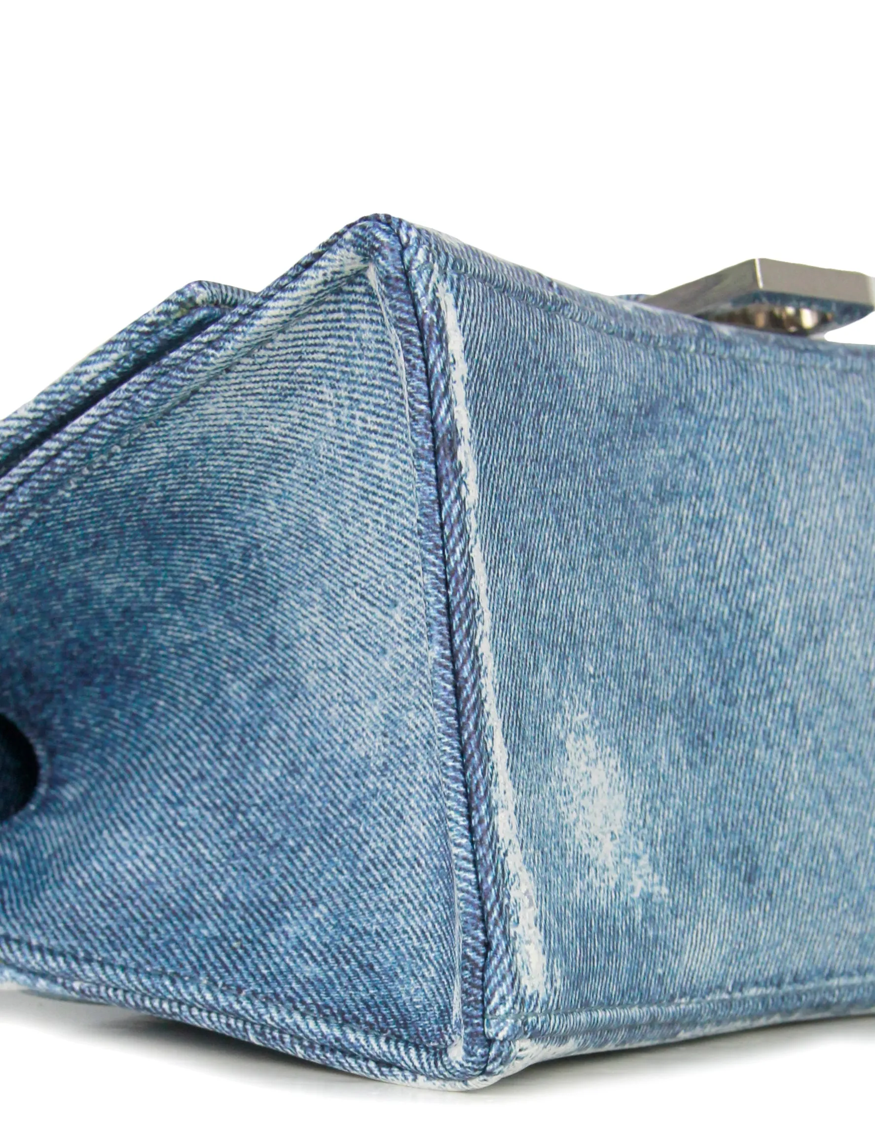 Balenciaga Indigo Calfskin Denim Printed Small Hourglass Top Handle Bag