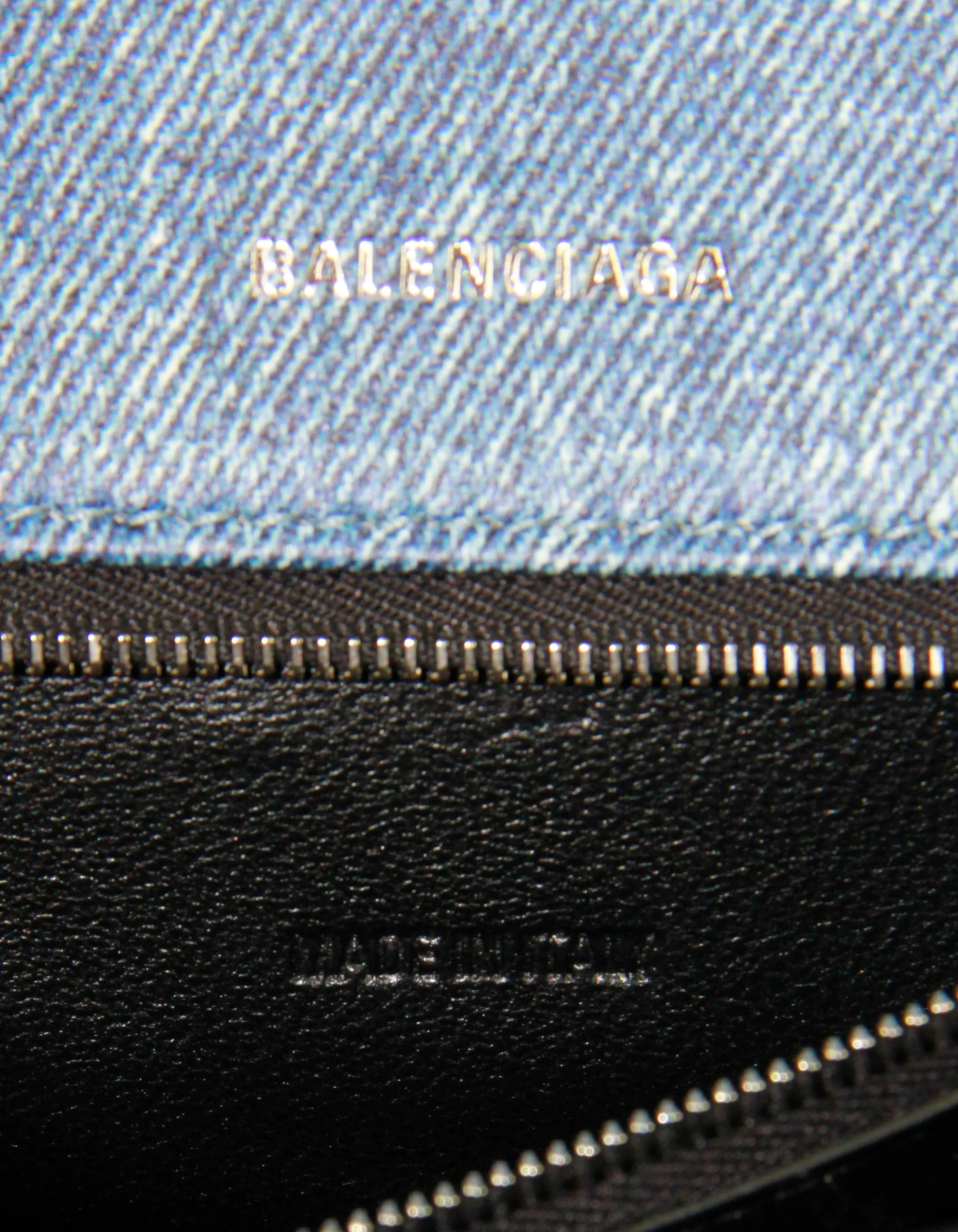 Balenciaga Indigo Calfskin Denim Printed Small Hourglass Top Handle Bag