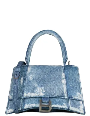 Balenciaga Indigo Calfskin Denim Printed Small Hourglass Top Handle Bag