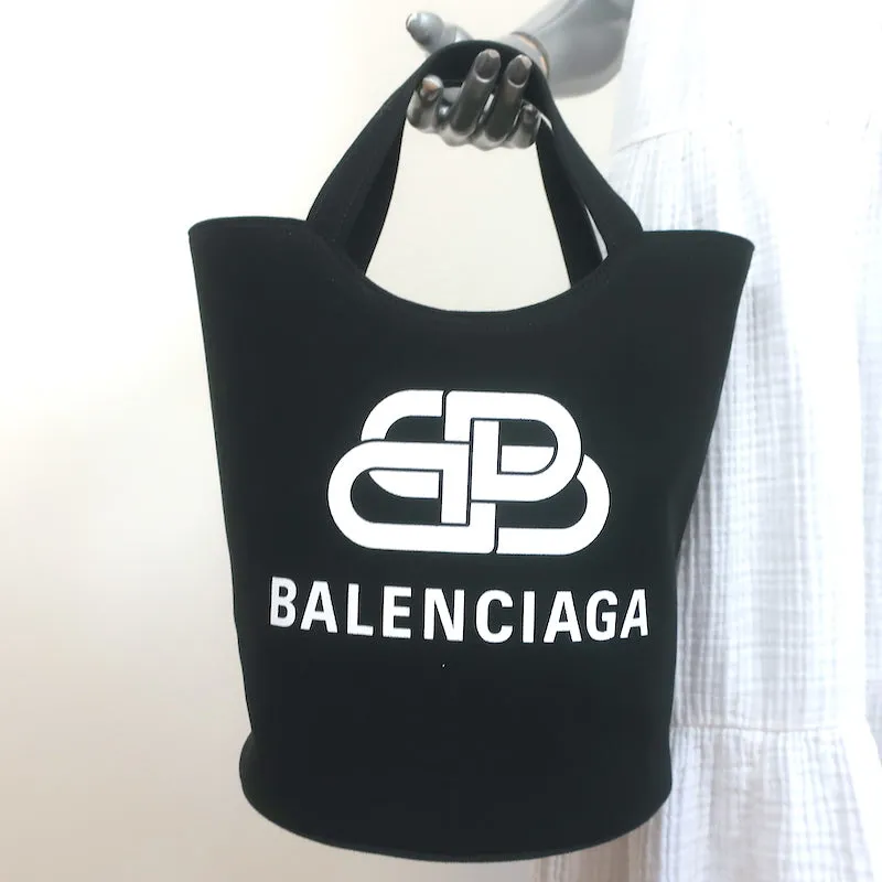 Balenciaga Wave Medium Bucket Tote Black Canvas Crossbody Bag