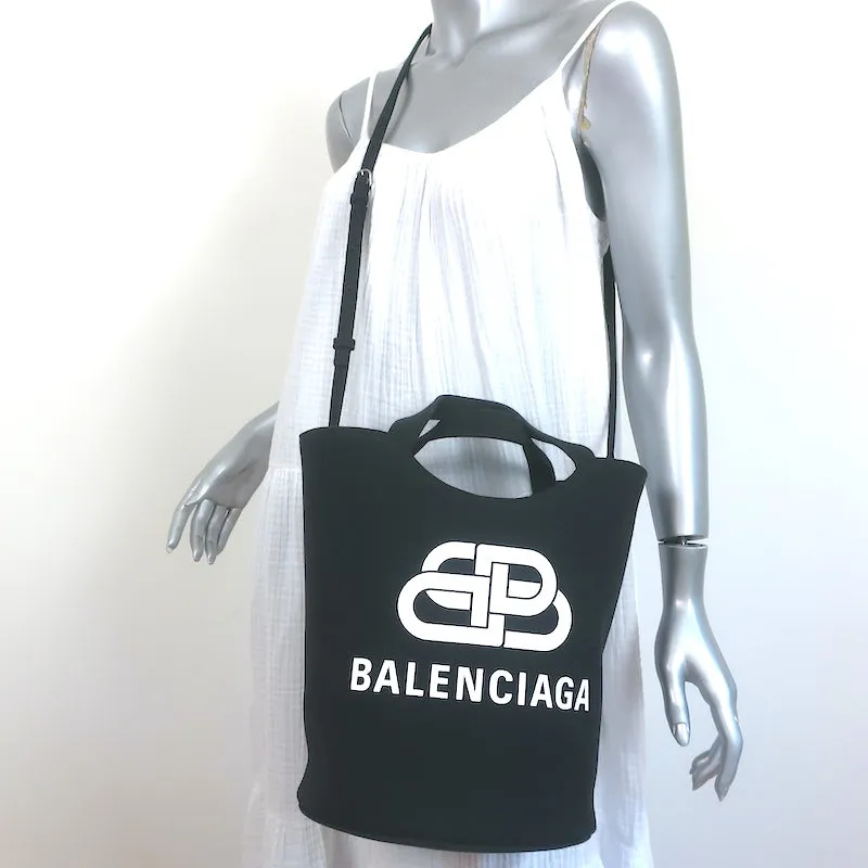 Balenciaga Wave Medium Bucket Tote Black Canvas Crossbody Bag