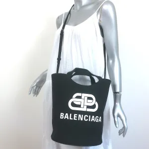 Balenciaga Wave Medium Bucket Tote Black Canvas Crossbody Bag