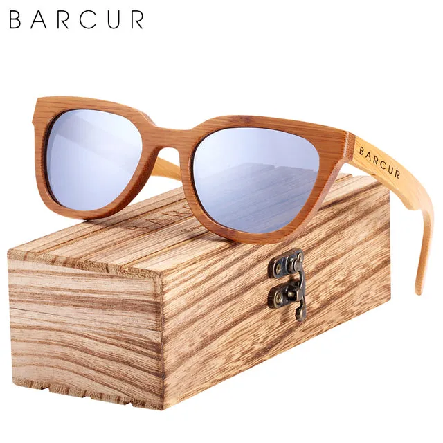 BARCUR Cat Eye Style Natural Wood Sunglasses Polarized UV400 Protection