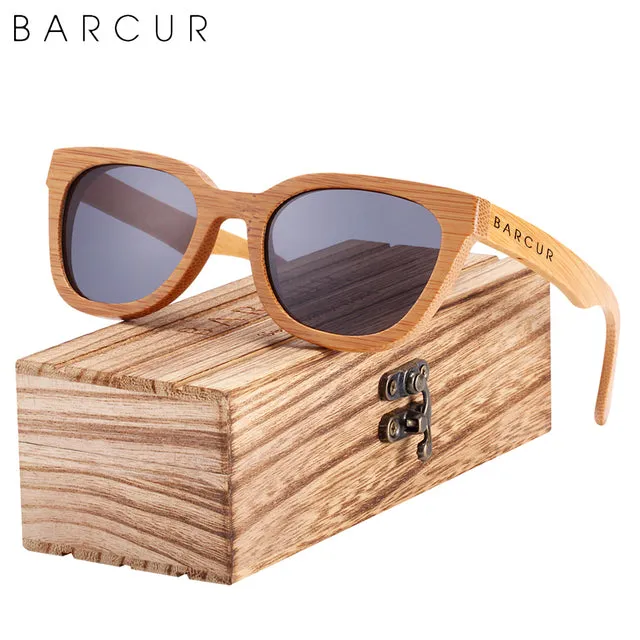 BARCUR Cat Eye Style Natural Wood Sunglasses Polarized UV400 Protection