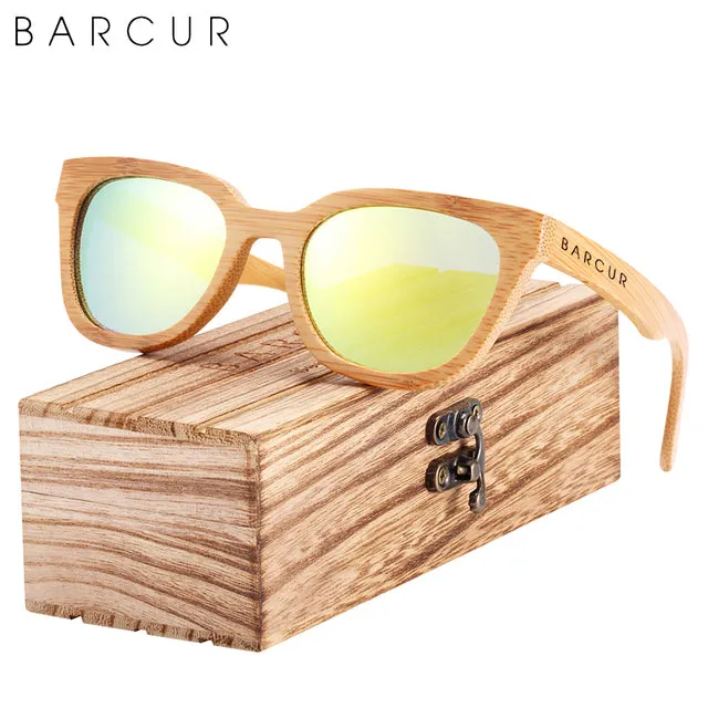 BARCUR Cat Eye Style Natural Wood Sunglasses Polarized UV400 Protection