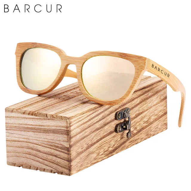 BARCUR Cat Eye Style Natural Wood Sunglasses Polarized UV400 Protection
